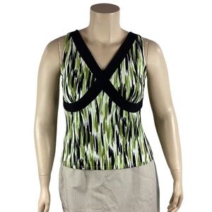 Tahari ASL Top Size 12P Green Print Sleeveless